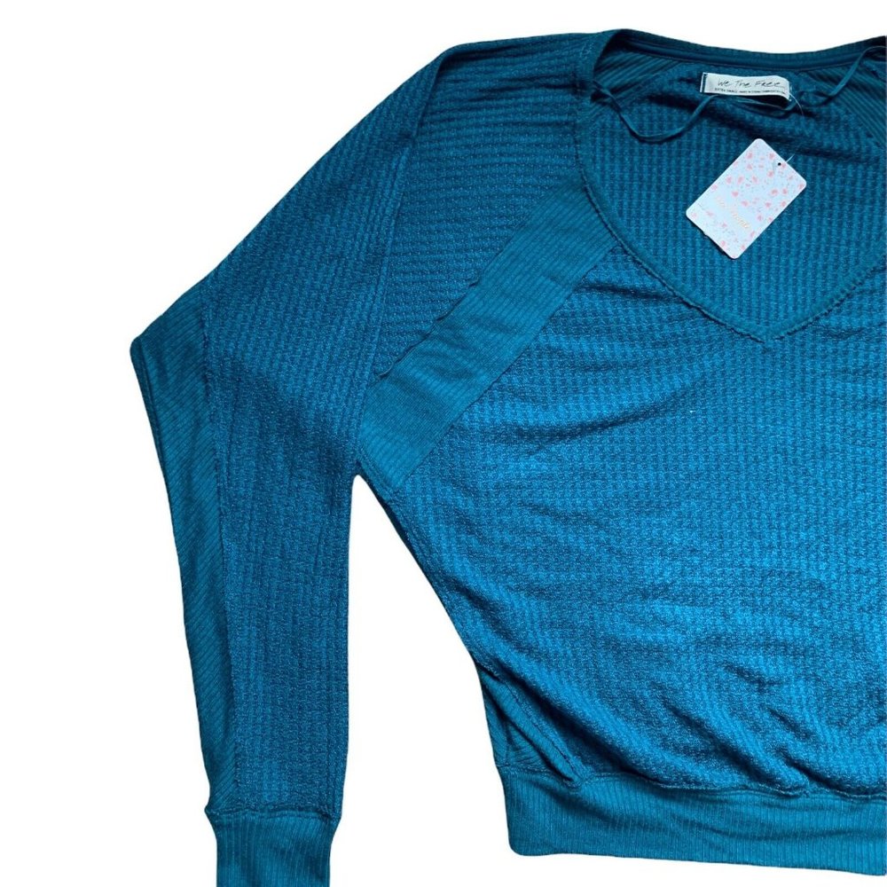 Free People Palace Teal Santa Clara Thermal Top V-Neck Size Large - Picture 5 of 11